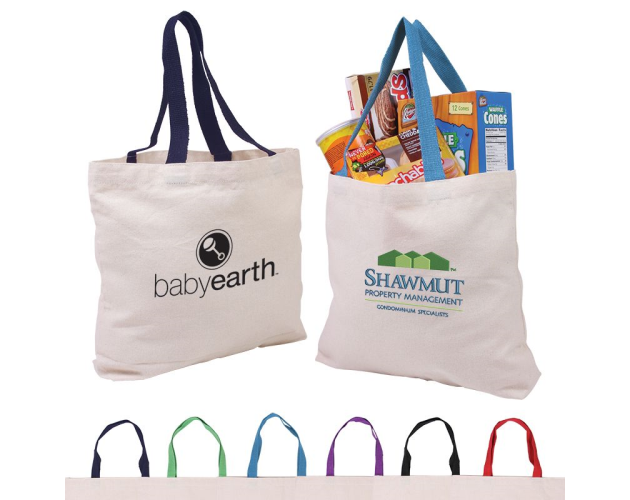 Cotton Canvas Tote w/ Gusset & Color Accent Handles