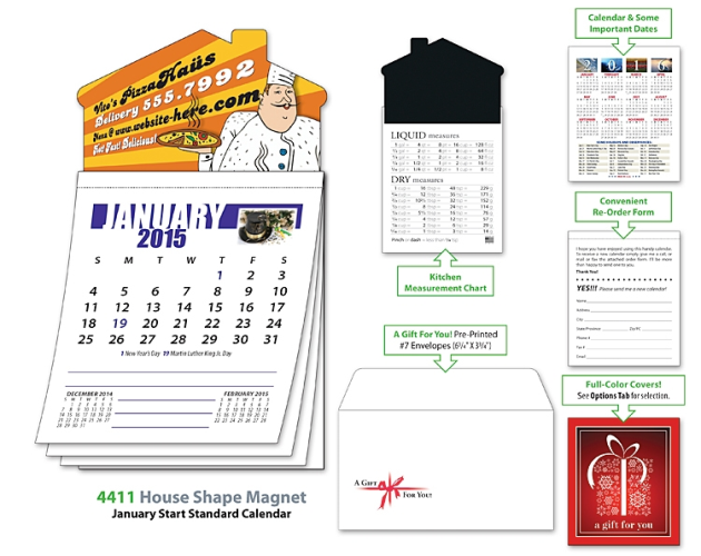Magna-Cal House Shape Magnet 12 Month Calendar - January 2014 Start