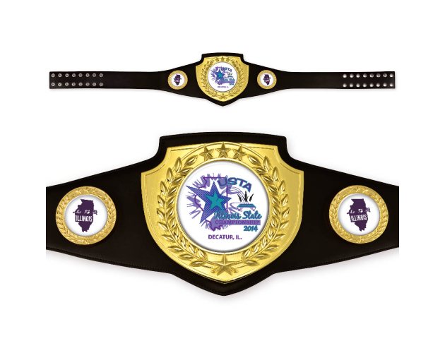 CHAMPIONSHIP AWARD BELT BRIGHT GOLD w BLACK LEATHER