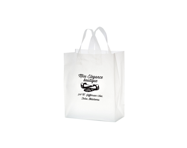 Clear Frosted Soft Loop Shopper Bag with Insert (10"x5"x13") - Flexo Ink