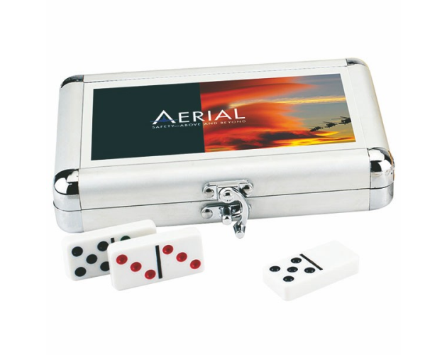 Double 9 Silver Metal Valise Dominoes Game 