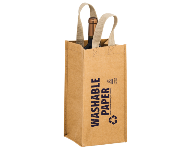 TORNADO - Washable Kraft Paper Wine Tote Bag w/Web Handle (6"x6"x12.5") - SP
