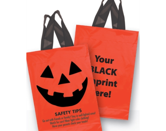 Pumpkin Face & Safety Tips Orange Soft Loop Shopper •  10" x 15"