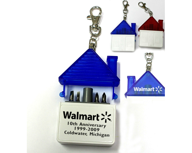 House Shaped Tool Kit with 4 Steel Bits and Keychain