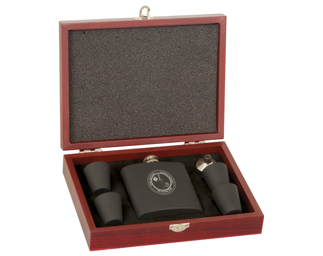 Flask Gift Set in Rosewood Case - Laser Engraving on Box
