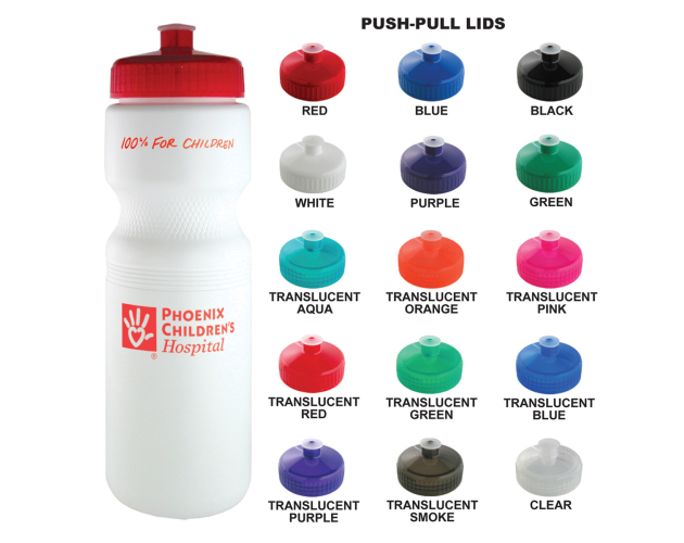 Sports Bottle - 28 Oz White Plastic Water Bottle With your Choice of Lid Color
