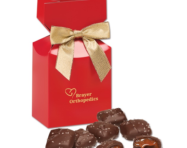 Chocolate Sea Salt Caramels in Red Gift Box