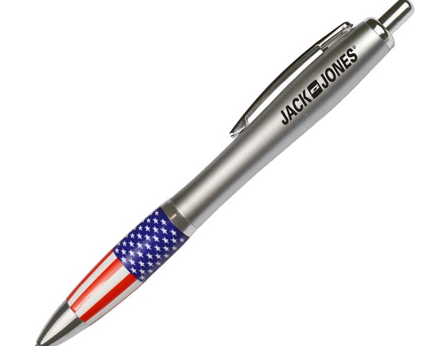 Silver Barrel Ballpoint Pen w/ Patriotic Rubber Grip