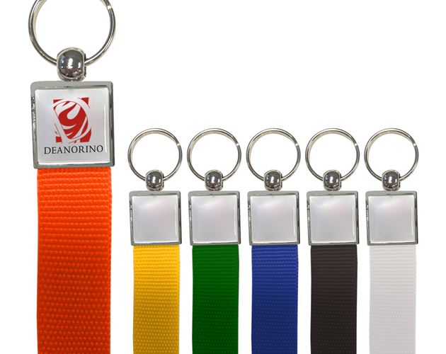 Metal Square Dome With Strap Key Fob