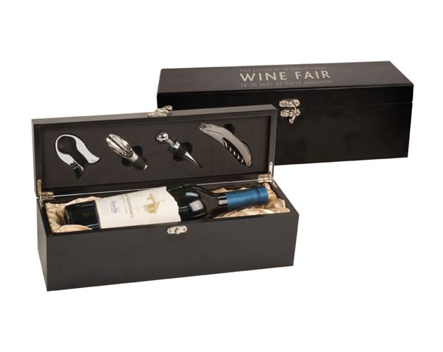 Matte Black Finish Single Wine Presentation Box with Tools