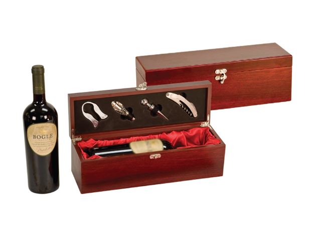 Rosewood Finish Single Wine Presentation Box with Tools
