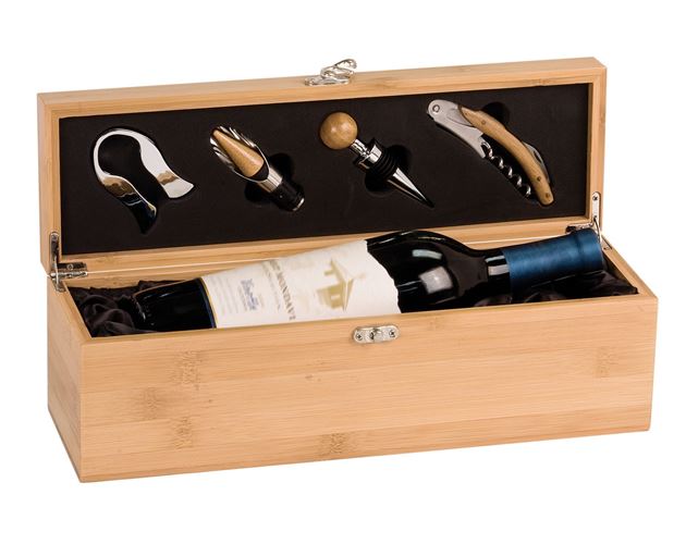 Bamboo Finish Single Wine Box With Tools