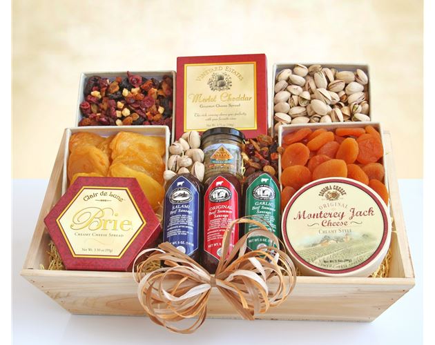 Deluxe Meat & Cheese Wooden Gift Crate