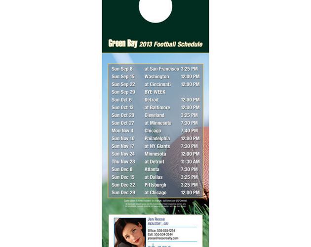 Green Bay Pro Football Schedule Door Hanger (4"x11")