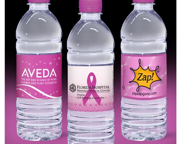 16.9 oz. Custom Label Spring Water w/Fuschia Flat Cap - Clear Bottle