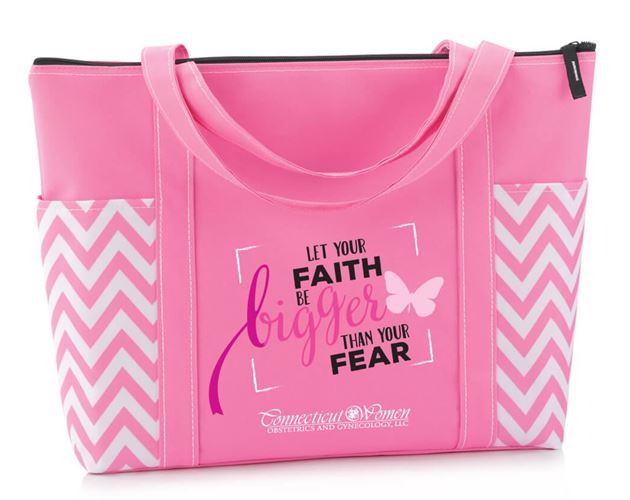 Let Your Faith Be Bigger Than Your Fear Pink Chevron Tote With Personalization