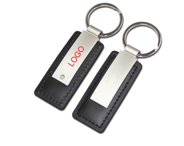 Metal Plate Black PU Keychain