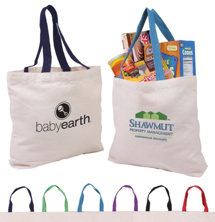 Cotton Canvas Tote w/ Gusset & Color Accent Handles