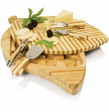 Leaf Swivel-Style Cheese/Cutting Board with Wine & Cheese Tools
