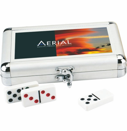 Double 9 Silver Metal Valise Dominoes Game