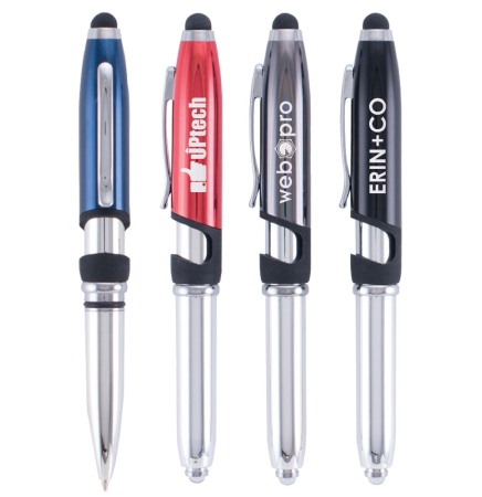 Vivano Tech 4-in-1 Pen, Stylus, LED Flashlight, Phone Stand - Laser Engraved Metal Pen