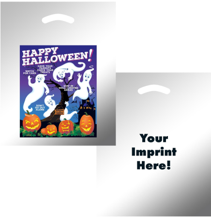 Ghosts w/Pumpkins Silver Reflective Die Cut Bag • 12" x 15"