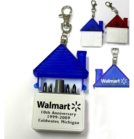House Shaped Tool Kit with 4 Steel Bits and Keychain