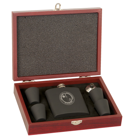 Flask Gift Set in Rosewood Case - Laser Engraving on Box