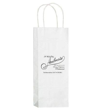 White Kraft Paper 1 Bottle Wine Tote Bag (5 1/2"x3 1/4"x12 1/2") - Flexo Ink