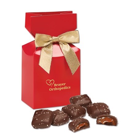 Chocolate Sea Salt Caramels in Red Gift Box