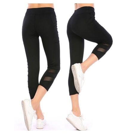 Black Sport Capri Yoga Pants with Mesh Inset