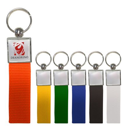 Metal Square Dome With Strap Key Fob