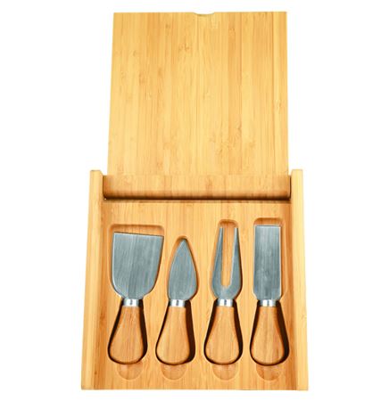 Bamboo Cheese Set with 4 Tools, 8 x 8"