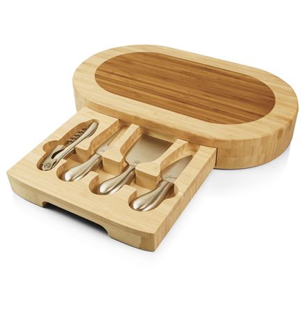 Formaggio Oval Cutting & Cheese Board w/Slide Out Drawer & 4 Cheese Tools