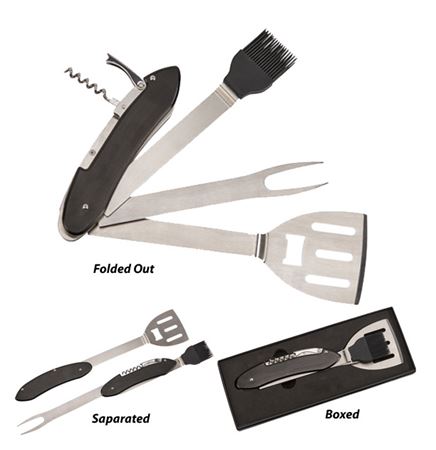 Folding BBQ Tools w/Black Handle