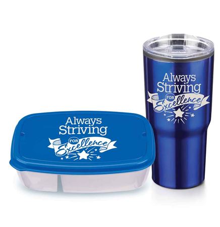 Always Striving For Excellence 2-Section Food Container with Utensils & Timber Insulated Stainless S