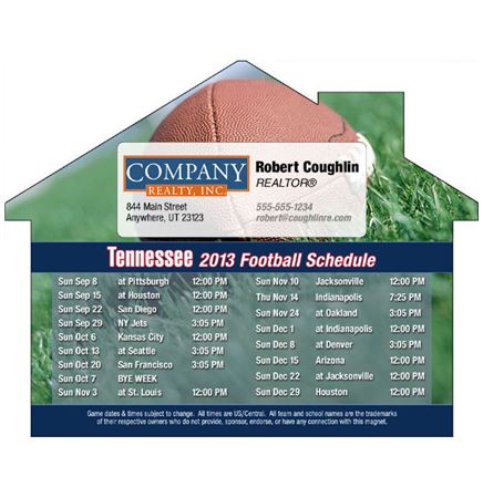 Tennessee Pro Football Schedule House Shape Magnet (5"x3 7/8")