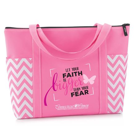 Let Your Faith Be Bigger Than Your Fear Pink Chevron Tote With Personalization