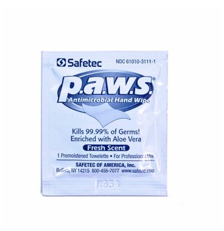 Personal Antimicrobial Wipes (P.A.W.S.) packet (Case of 400)