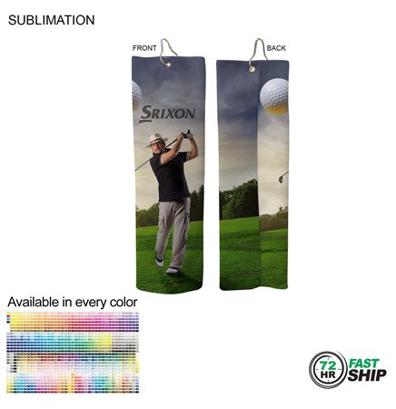72Hr Fast Ship- Microfiber Dri-Lite Terry Golf Towel,Trifold Grommet & Hook, Sublimated