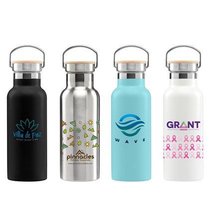 Oahu - 17 oz. Double Wall Stainless Steel Canteen Water Bottle with Bamboo Cap - Full Color