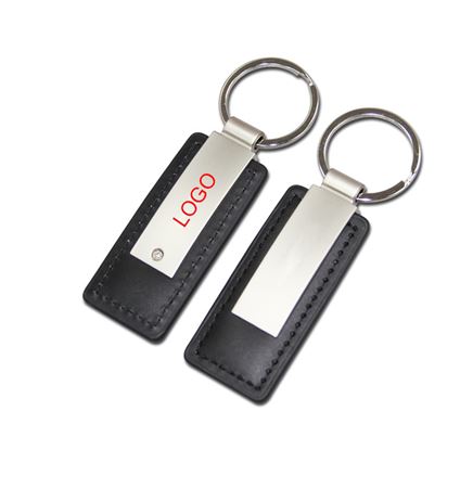 Metal Plate Black PU Keychain